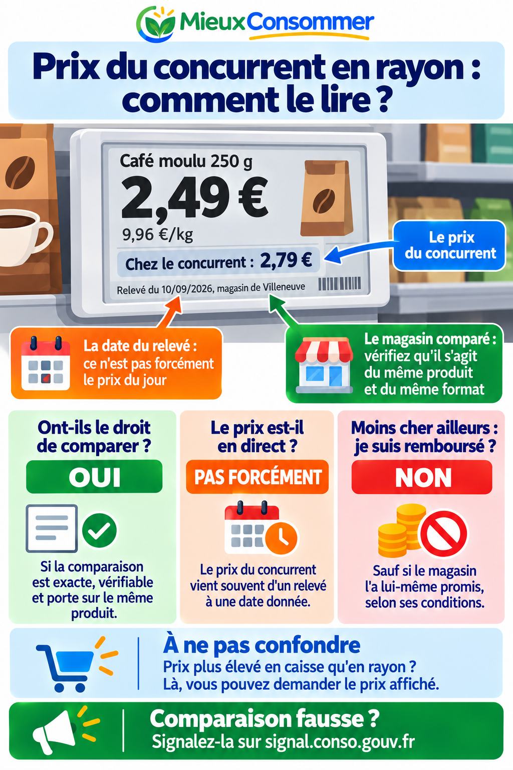 Prix du concurrent en rayon : comment le lire ? Une étiquette annotée et trois questions